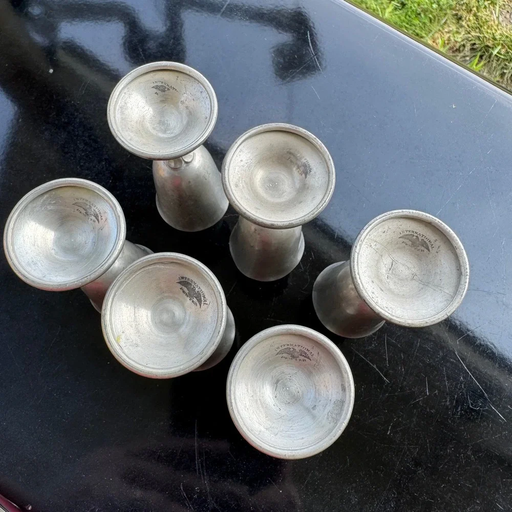 International Pewter Pineapple Stem Cordial Goblets MINITURE Vintage